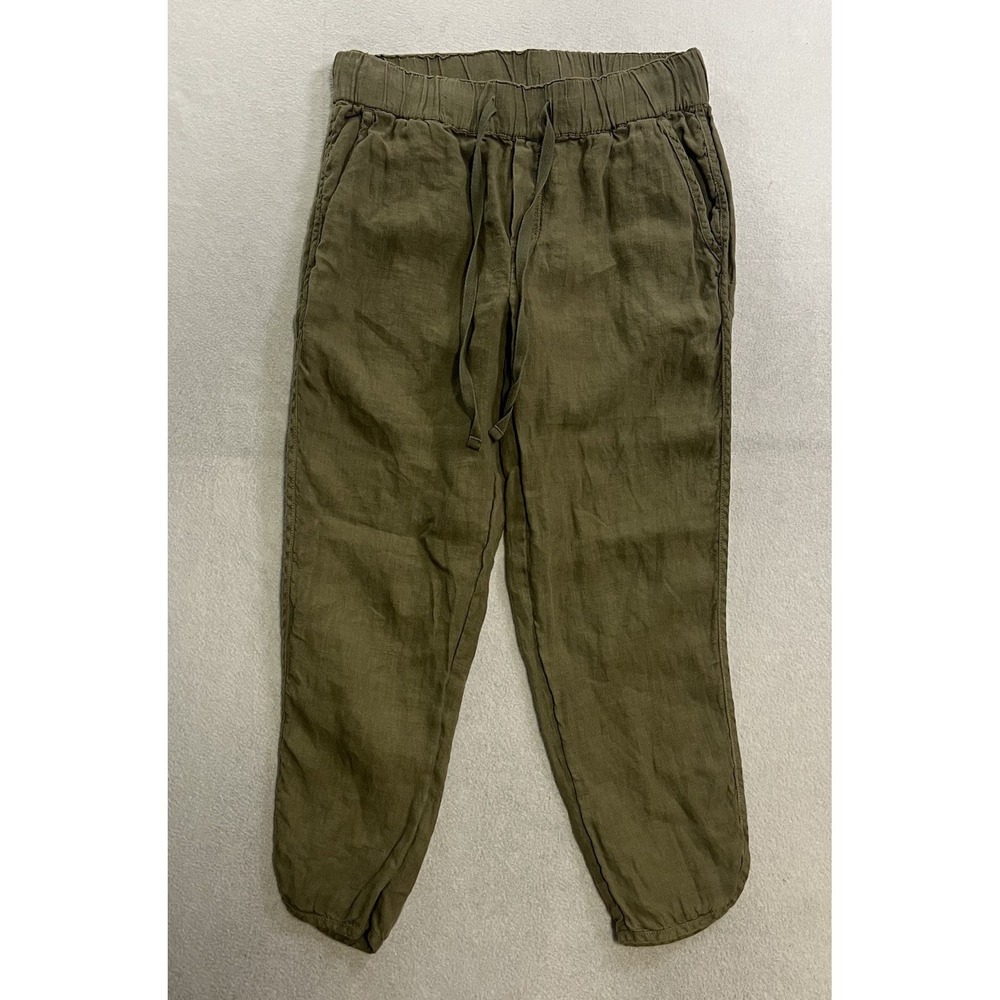 Caslon Jogger Pants Women's Small Green Linen Drawstring Elastic Waist Pockets